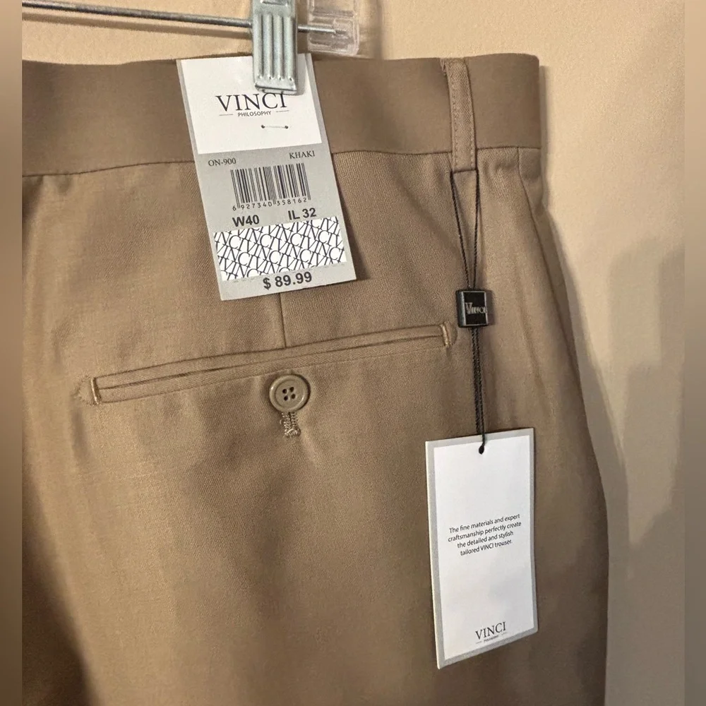 NWT men’s Vinci Philosophy dress pants 40x32 KHAKI ON-900 - Picture 8 of 13